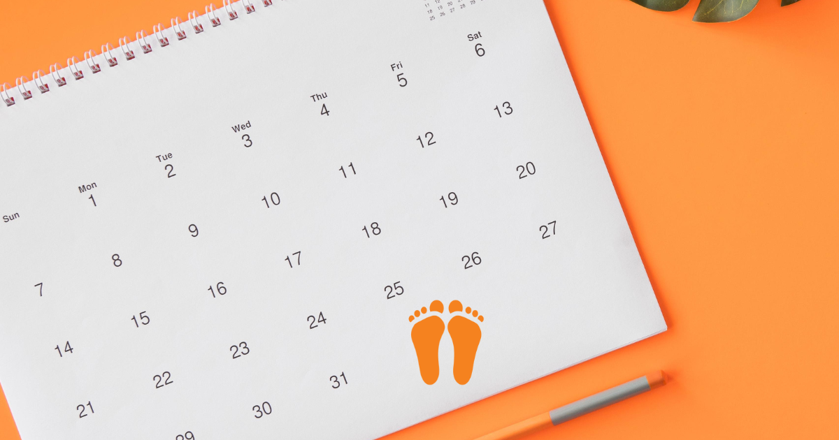 Calendar on orange background for orthotics promotion at The Health Hub Fortitude Valley